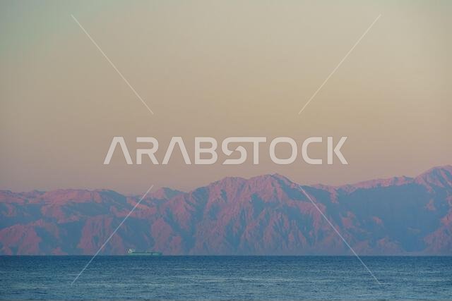 سفينة شحن تبحر في البحر الأحمر قبالة سواحل المملكة العربية السعودية ومصر. المملكة العربية السعودية، ١٩ ديسمبر ٢٠٢٠. © جوان جوسا ٢٠٢٠.