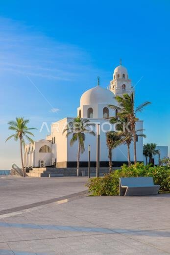 View of the mosque in a Beautiful public beach in Jeddah, Saudi Arabia