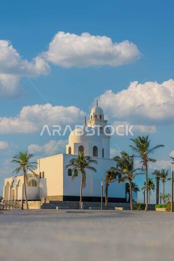 View of the mosque in a Beautiful public beach in Jeddah, Saudi Arabia View of the mosque in a Beautiful public beach in Jeddah, Saudi Arabia