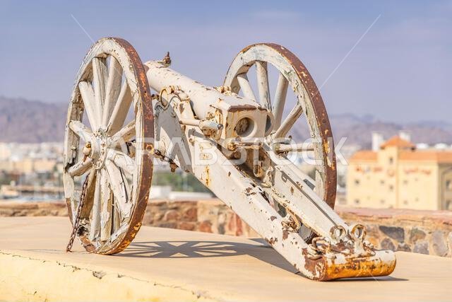 Middle East, Saudi Arabia, Hail Province, Hail. November 14, 2023. Cannon at the Qishlah Palace.