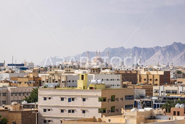 Middle East, Saudi Arabia, Hail Province, Hail. November 14, 2023. Mosque and the city center of Hail.