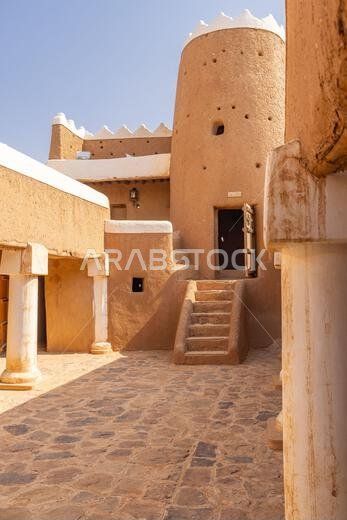 Middle East, Saudi Arabia, Hail Province, Hail. November 14, 2023. Stairs and doorway in the Qishlah Palace.