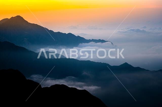 Sunrise from Jabal Aswad (The Black Mountain), Saudi Arabia.