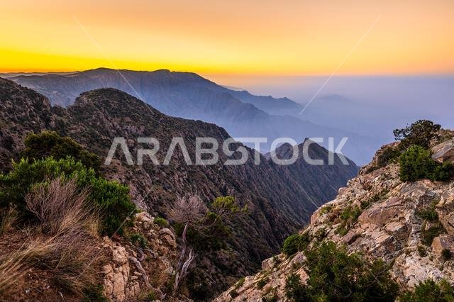 Discover the beauty of Saudi Arabia. Extraordinary landscape of the Asir Mountains, Sarawat mountain range in Billasmar area.