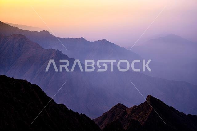 Discover the beauty of Saudi Arabia. Extraordinary landscape of the Asir Mountains, Sarawat mountain range in Billasmar area.