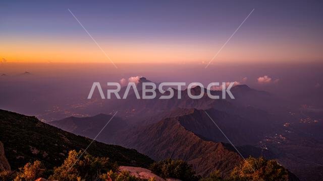 Dramatic and picturesque mountain landscape. Sunrise from Jabal Mareer. The Sarawat Mountains, Saudi Arabia. Dramatic and picturesque mountain landscape. Sunrise from Jabal Mareer. The Sarawat Mountains, Saudi Arabia.