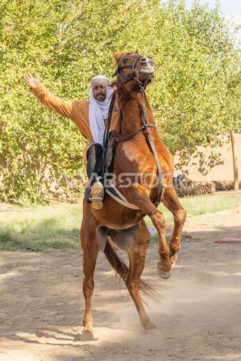 Middle East, Saudi Arabia, Tabuk Province, Tayma. November 15, 2023. Historical reenactors at the ancient oasis town of Tayma. November 15, 2023.