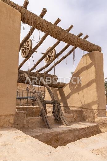 At-Turaif District, Diriyah, Riyadh, Saudi Arabia, Middle East. November 11, 2023. Water well at the At-Turaif UNESCO World Heritage Site.