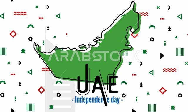 UAE national day banner for independence day anniversary. Flag of united arab emirates & modern geometric retro abstract design.
