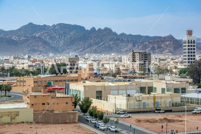 Hail city downtown with mountains in the background, Hail, Saudi Arabia