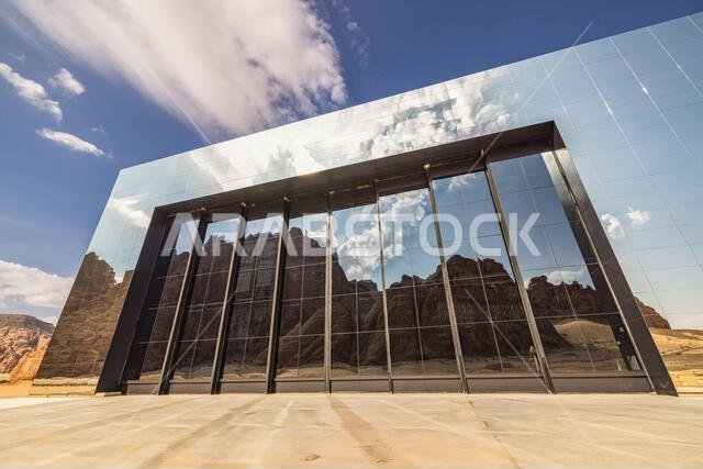 Middle East, Saudi Arabia, Medina, Al-Ula. November 18, 2023. Maraya Concert Hall in the desert of the Ashar Valley.