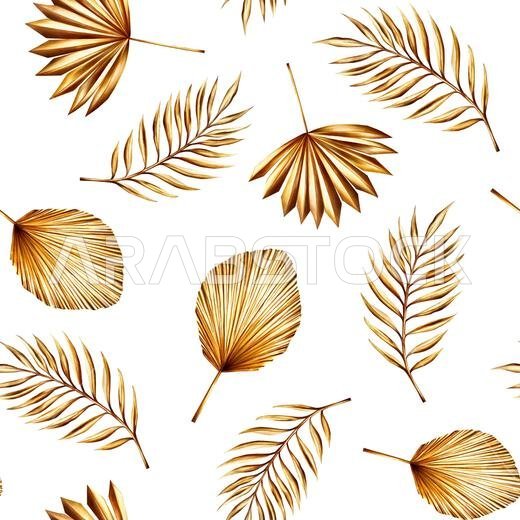 Watercolor seamless pattern with golden pampas grass, date palm branch illustration isolated on background. Botanical and wedding and Ramadan Kareem o
