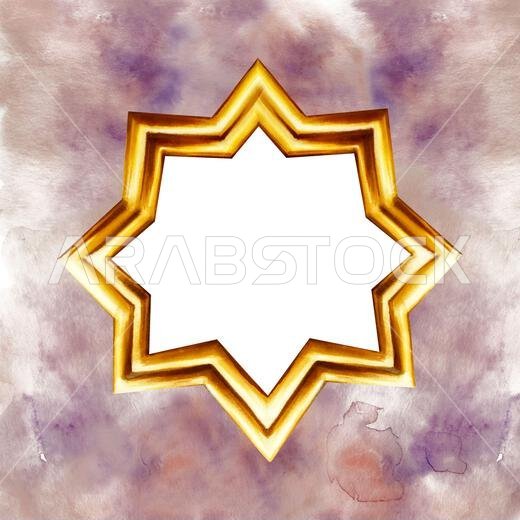 Watercolor Moroccan arabian star illustration with abstract blue splash isolated background. Muslim golden hand drawn night, clouds texture frame for Watercolor Moroccan arabian star illustration with abstract blue splash isolated background. Muslim golden hand drawn night, clouds texture frame for