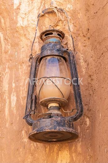 Ushaiger Heritage Village, Riyadh, Saudi Arabia, Middle East. Old lantern in the Ushaiger Heritage Village.