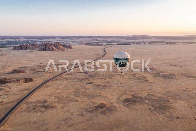Middle East, Saudi Arabia, Medina, Al-Ula. November 19, 2023. Tourist hot air balloon in the Saudi desert.