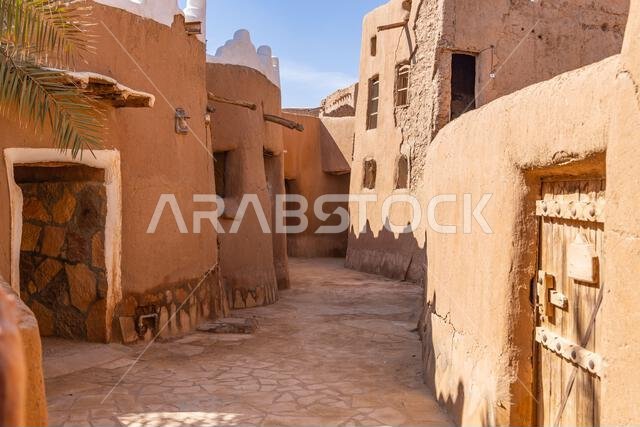 Ushaiger Heritage Village, Riyadh, Saudi Arabia, Middle East. Twisting alleyway in the Ushaiger Heritage Village.