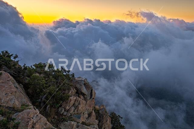 Discover the beauty of Saudi Arabia. Extraordinary landscape of the Asir Mountains, Sarawat mountain range in Billasmar area.