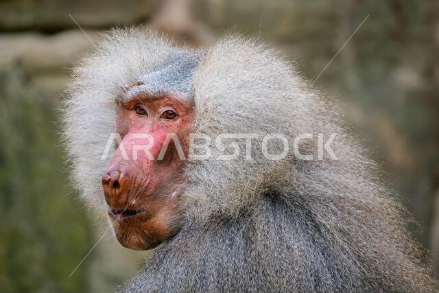 Hamadryas Baboon - Papio hamadryas, beautiful large primate from the Horn of Africa savannas and rocky areas, Ethiopia.