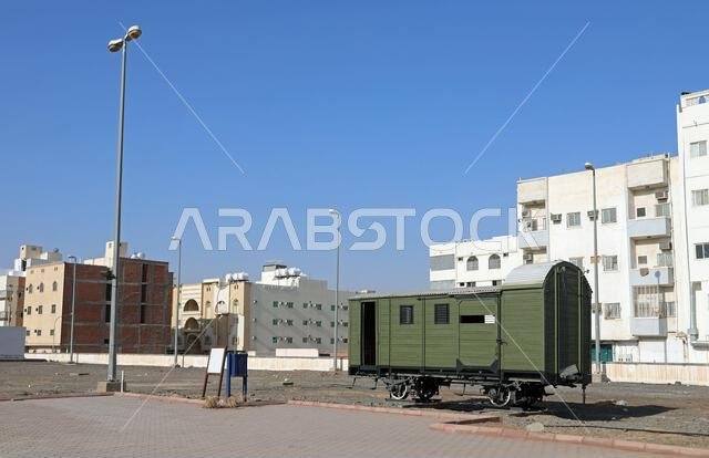 Old railway carriage at Hejaz Railway Station in Saudi Arabia