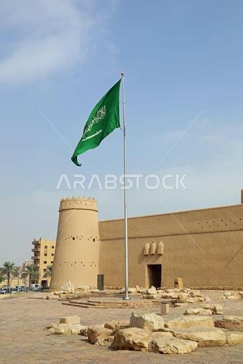 National Flag of Saudi Arabia flying at Masmak Fortress in Riyadh National Flag of Saudi Arabia flying at Masmak Fortress in Riyadh