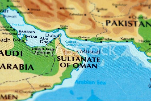 world map of middle east countries, qatar, oman, uae, bahrain, dubai, abudhabi, manama, doha in close up