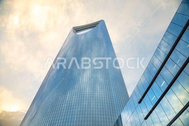 Modern buildings in the Al Olaya downtown district in a sunset sky Al Riyadh, Saudi Arabia