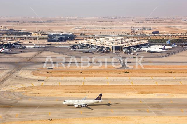 Riyadh, Saudi Arabia - February 15, 2023: Aerial view of International Airport in Riyadh, Saudi Arabia.