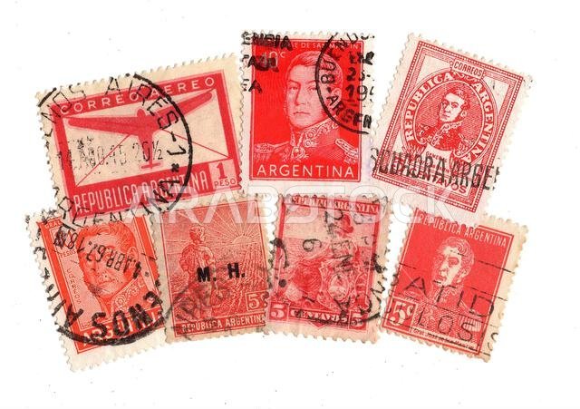 Vintage postage stamps from Saudi Argentina isolated on a white background. Vintage postage stamps from Saudi Argentina isolated on a white background.