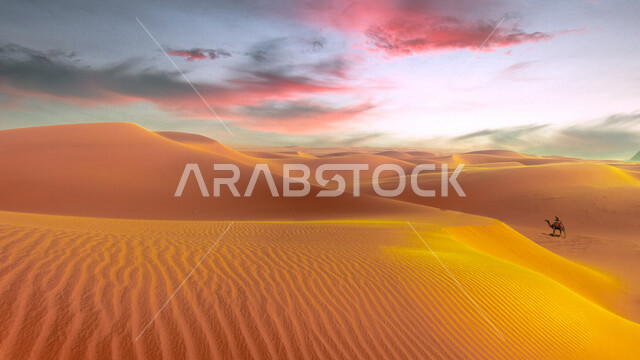 An aesthetic picture of sand dunes, sand formations in the desert of Saudi Arabia, fine golden sand.