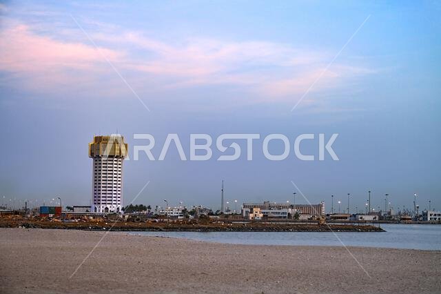 Landscape view of Jeddah Islamic Port Tower, Saudi Arabia Landscape view of Jeddah Islamic Port Tower, Saudi Arabia