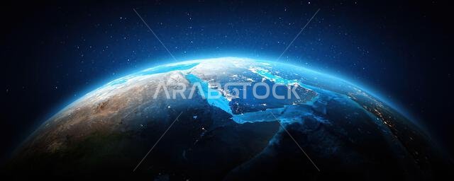 Red Sea, Middle East at night. Elements of this image furnished by NASA. 3d rendering