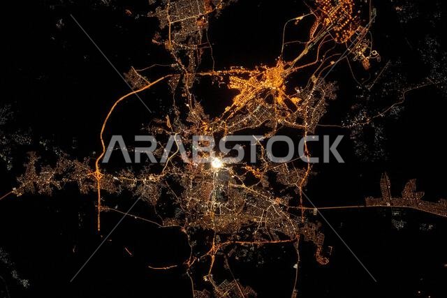 The city lights of Mecca, Islam’s holiest city, are seen from the International Space Station on July 26, 2023, as it orbited approximately 259 miles above western Saudi Arabia, showing urban illumination from space.