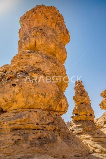 Rock formations at Jabal Umm Sanman, Jubbah, Saudi Arabia, at the Hail Region Rock Art UNESCO World Heritage Site