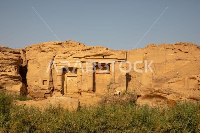 Ancient sandstone ruins along the bans of the Nile river