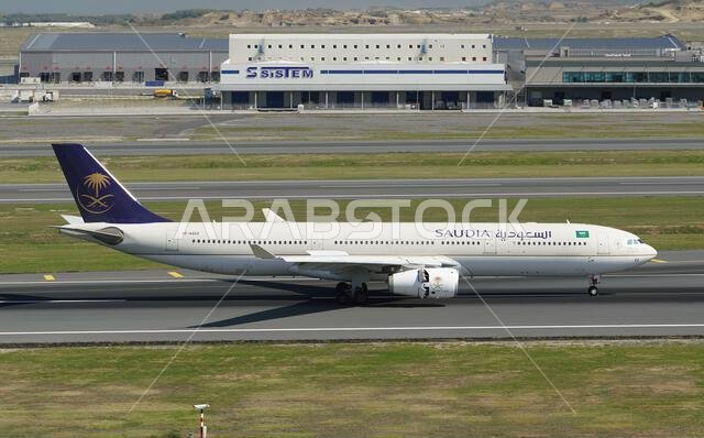 ISTANBUL, TURKIYE - OCTOBER 01, 2022: Saudi Arabian Airlines Airbus A330-343E (1770) landing to Istanbul International Airport