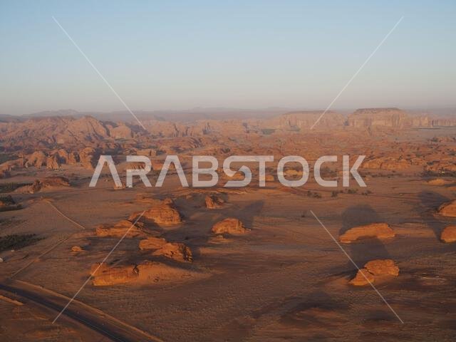 Hot air balloon over Hegra, Saudi Arabia