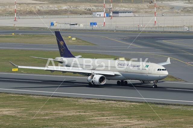 ISTANBUL, TURKIYE - OCTOBER 01, 2022: Saudi Arabian Airlines Airbus A330-343E (1770) landing to Istanbul International Airport