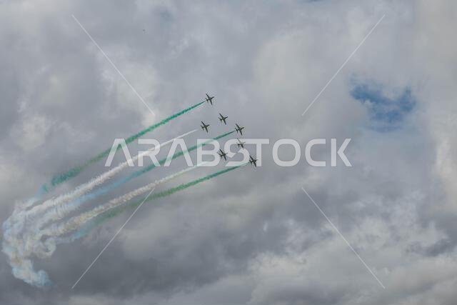 GLOUCESTERSHIRE, ENGLAND - 15 July 2023: Royal Saudi Air Force BAE Systems Hawk MK65 Hawks at RIAT 2023