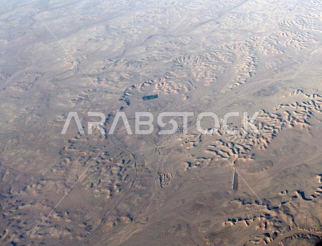 Aerial desert landscapes in north central Saudi Arabia.