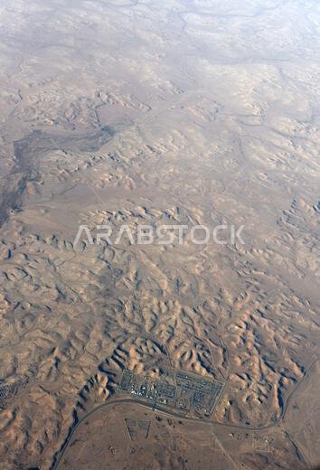 Aerial desert landscapes in north central Saudi Arabia.
