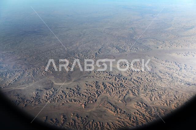 Aerial desert landscapes in north central Saudi Arabia.