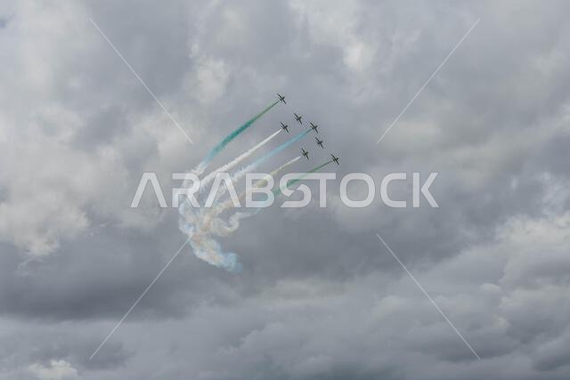 GLOUCESTERSHIRE, ENGLAND - 15 July 2023: Royal Saudi Air Force BAE Systems Hawk MK65 Hawks at RIAT 2023