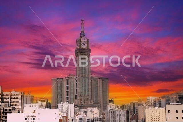 Royal Clock Tower with sunset. Mecca,Saudi Arabia.