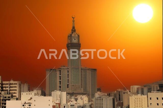 Royal Clock Tower with sunset. Mecca,Saudi Arabia.