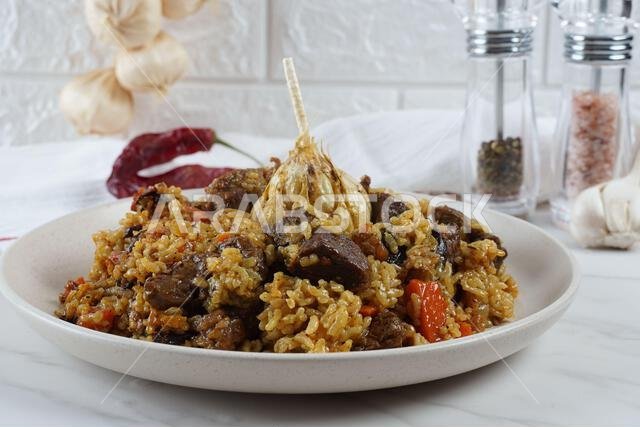 The national Saudi Arabian dish beef kabsa with rice ,western Arabic food , Yemeni food. beef with rice. The national Saudi Arabian dish beef kabsa with rice ,western Arabic food , Yemeni food. beef with rice.