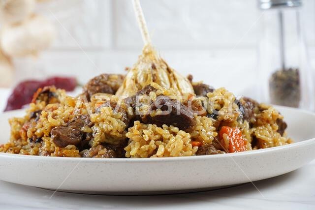 The national Saudi Arabian dish beef kabsa with rice ,western Arabic food , Yemeni food. beef with rice. The national Saudi Arabian dish beef kabsa with rice ,western Arabic food , Yemeni food. beef with rice.