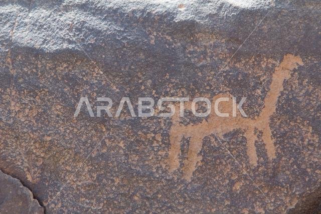 Graffiti Rock on stones in mardama mountains in town near riyadh provenience in Saudi Arabia