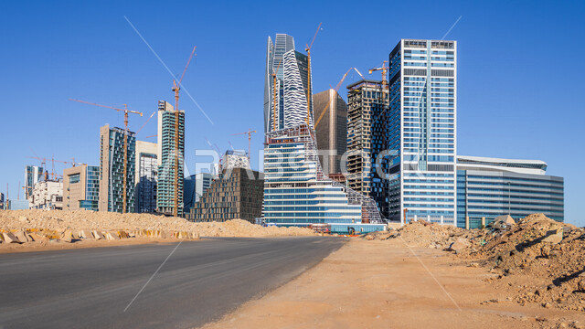 صورة ابداعية لمركز الملك عبدالله المالي ( كافد ) في الرياض بالمملكة العربية السعودية، الأبراج وناطحات السحاب، معالم الرياض المشهورة، الطرق والشوارع، الفن الهندسي المعماري بالسعودية، السياحة في السعودية