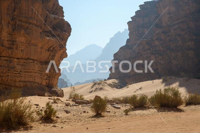 الصحراء العربية. وادي رم. منظر فضائي. آثار أقدام على الرمال. موقع تصوير للعديد من أفلام الخيال العلمي.