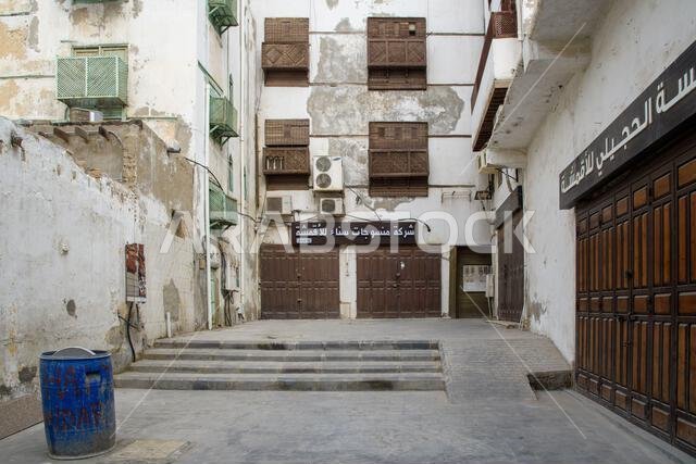 Jeddah, Saudi Arabia - December 21, 2022: Traditional house decoration. The unique architecture of the medieval Arab city. Historic Jeddah.
